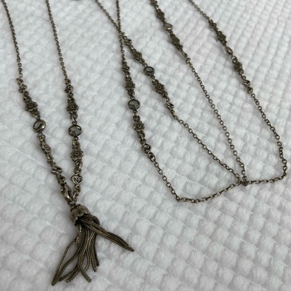 Gas Bijoux - Silver Chain Tassel Wrap Necklace - Long Wrap 2-3x Layer Like New - Picture 9 of 14